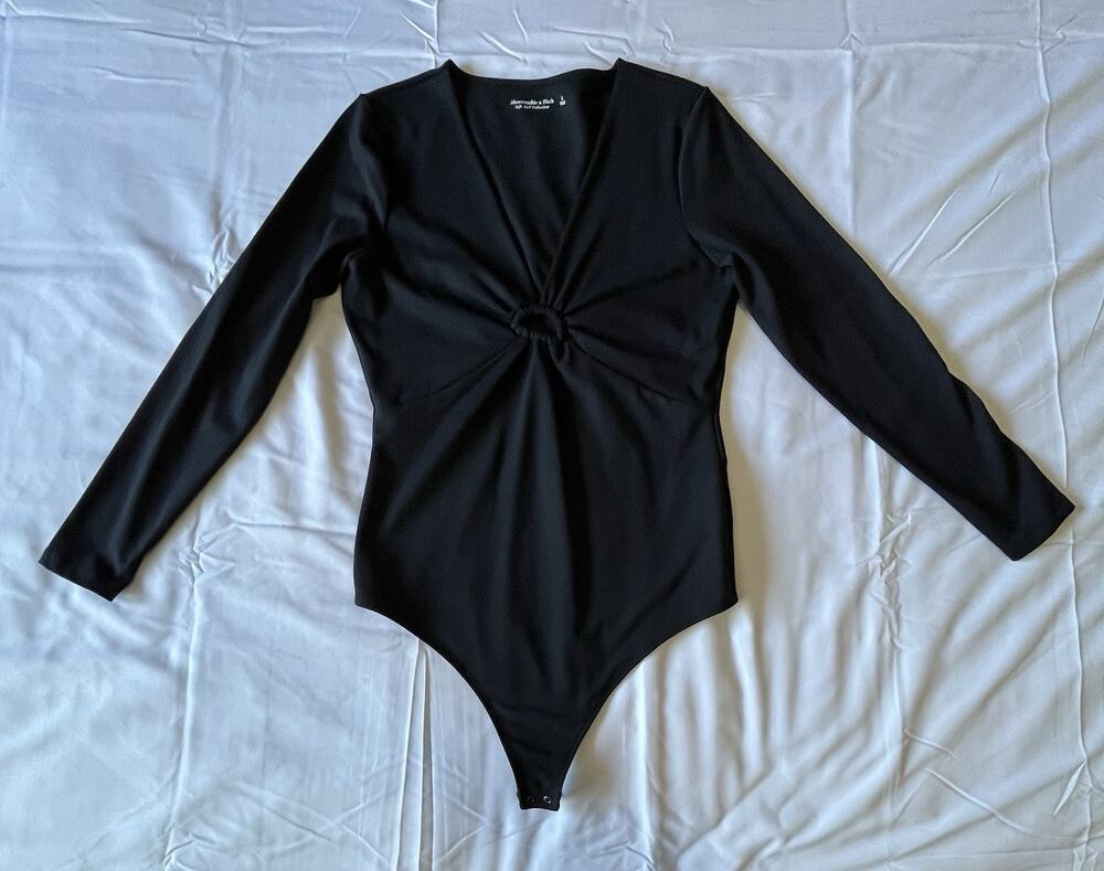 Abercrombie & Fitch Black Long-Sleeve Bodysuit Soft A& F Collection Large Knot